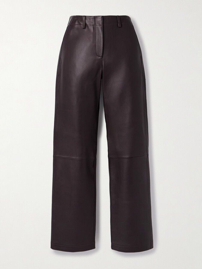 Theory - Leather Straight-leg Pants - Brown