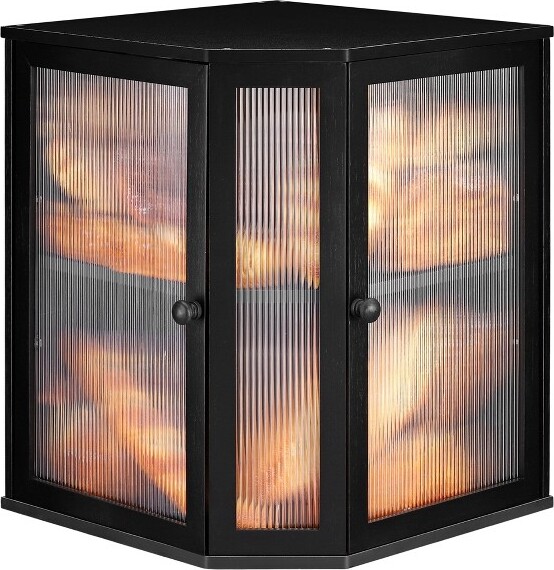 Unique Bargains UniqueBargainsBambooAcrylicWavyDoubleDoorPanelLargeCornerBreadContainerBlack