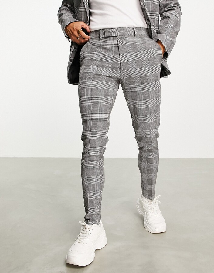 Super Skinny Prince Of Wales Check Trousers  boohooMAN