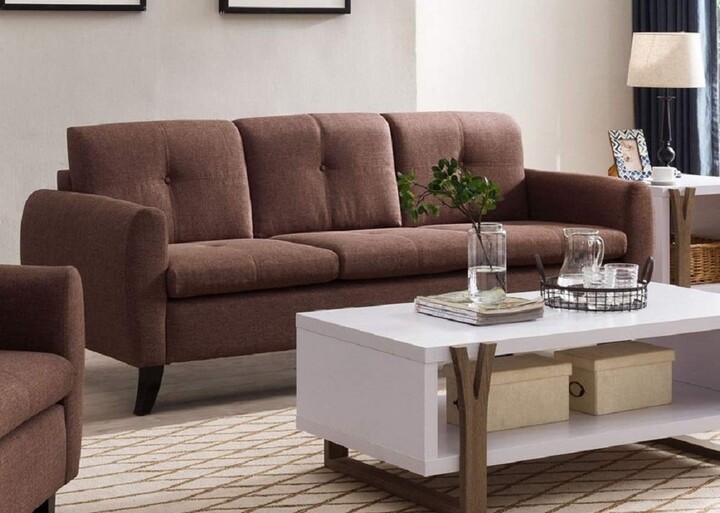 MajorQ 80" L Contemporary Modern Style Tufted Linen Brown Fabric