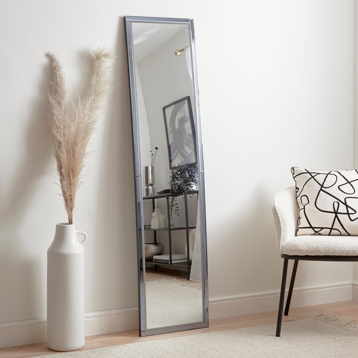 Dunelm Diamante Smoked Rectangle Full Length Leaner Mirror Clear