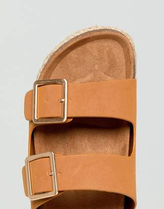 Pull&Bear flatform double buckle sandal in tan