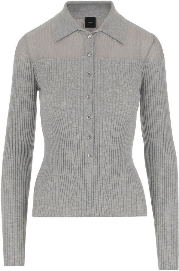 Pinko Ribbed Spread Collar Polo Top