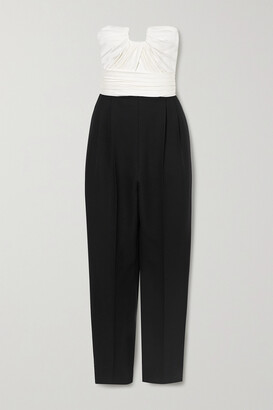 Alexander McQueen Strapless Two-tone Ruched Wool-blend And Silk-satin Jumpsuit - Black
