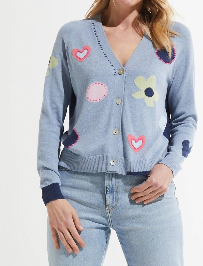 ZAKET & PLOVER Flower & Spots Cardigan In Jean