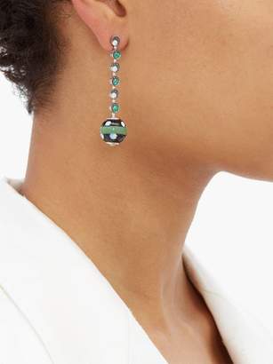 Francesca Villa Emerald, Diamond & 18kt White Gold Drop Earrings - Womens - Green