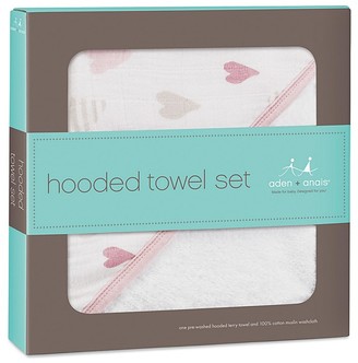 Aden + Anais Girls' Heart Print Hooded Towel & Washcloth Set - One Size