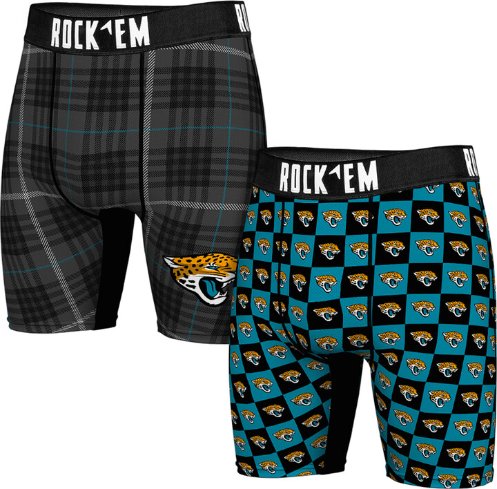 Men's Rock Em Socks Jacksonville Jaguars Two-Pack Plaid and Checkerboard Boxer Briefs