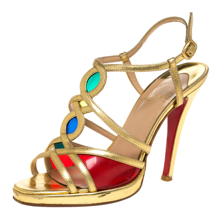 christian louboutin gold strappy heels