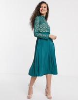 Thumbnail for your product : Little Mistress Petite midi length 3/4 sleeve lace dress in kingfisher