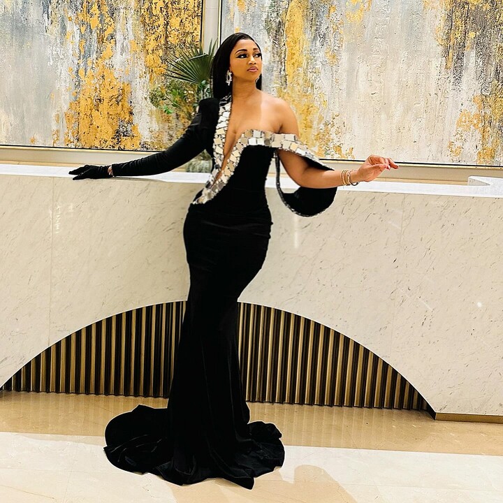 HZWL Sexy Velvet Evening Dresses One Shoulder Long Sleeves Mermaid Prom Dress vestidos de noche Aso Ebi Girls Celebrity Party Gowns