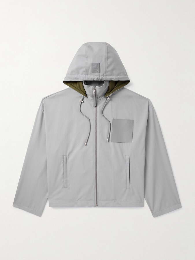 Loewe Logo-Debossed Leather-Trimmed Cotton-Twill Hooded Jacket