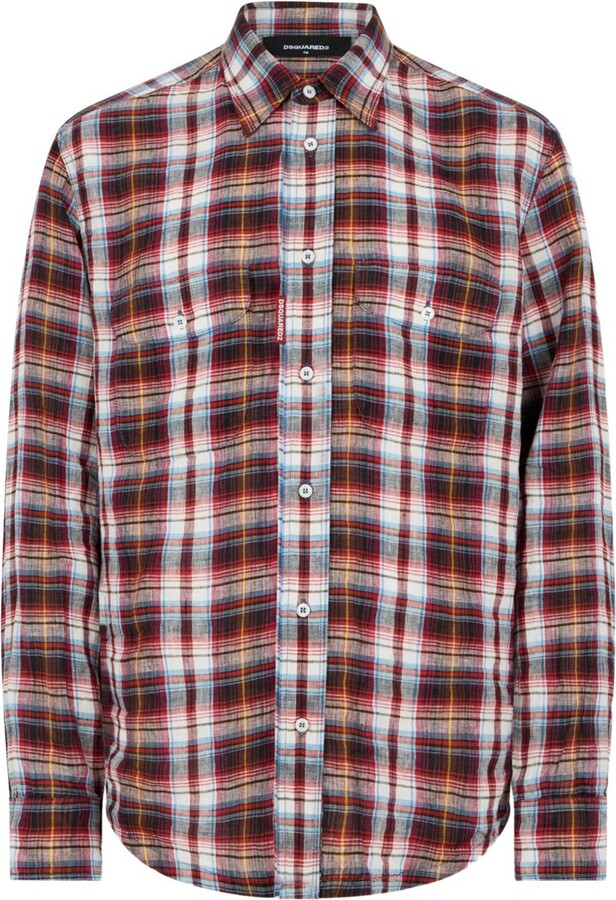 DSQUARED2 Red Multicolour Plaid Button-Up Shirt