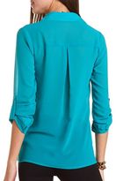 Thumbnail for your product : Charlotte Russe Stud Pocket Roll-Cuff Blouse