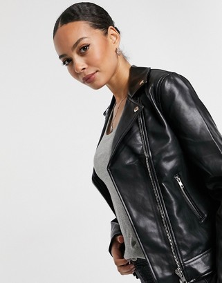 ASOS Tall DESIGN Tall ultimate faux leather biker jacket in black