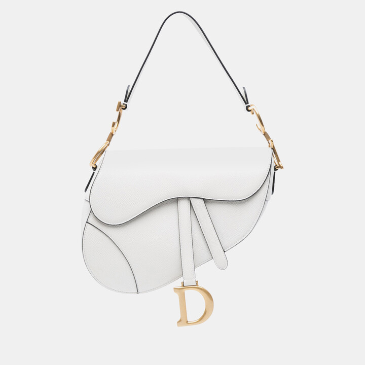 Christian Dior White Grained Calfskin Saddle Bag