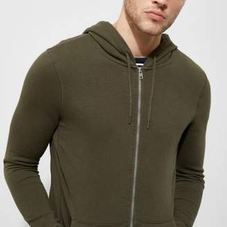 River Island Mens Khaki green muscle fit zip up hoodie