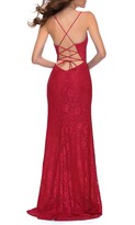 Thumbnail for your product : La Femme Strappy Back Lace Gown