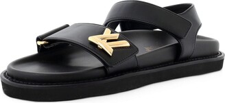 Louis Vuitton Black Leather Ankle Strap Sandals Size 38 - ShopStyle