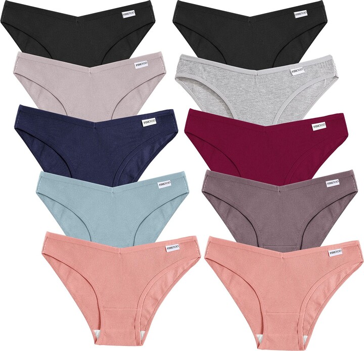 FINETOO 6/10Pack Womens Cotton Underwear Ladies Knickers Soft Stretch  Panties High Leg Panties Low Rise Hipster Cheeky S-XL