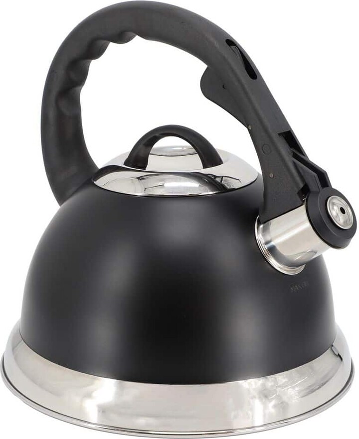 Mr. Coffee Clarefield 9 Cup Stainless Steel Whistling Tea Kettle in Black