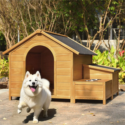 Moda Furnishings W51.1'' Cabin Style Wooden Dog House With Asphalt Roof For Outdoor & Indoor
