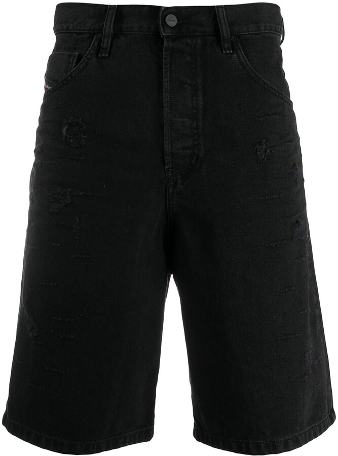 black denim distressed shorts