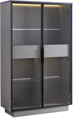 Latitude Run 60.6'' Freestanding Display Cabinet With 2 Storage Drawers Pantry With Glass Doors & LED Lighting Modern Bookcase With Adjustable Shelves For Hallwa