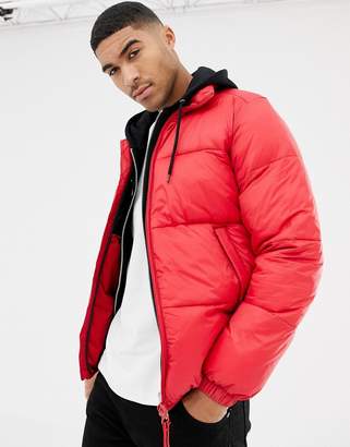 Pull&Bear puffer jacket in red