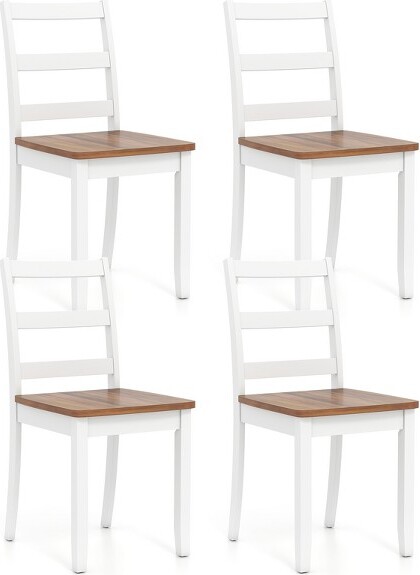 Costway CostwaySetof4DiningChairsLadderBackArmlessSideChairw/SolidRubberWoodLegsGray