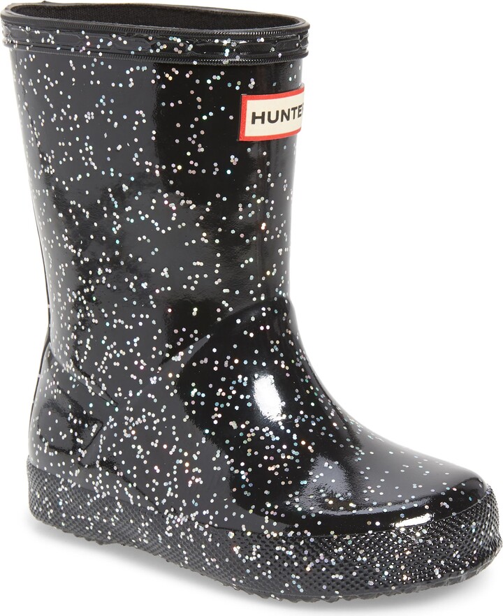 hunter black glitter rain boots