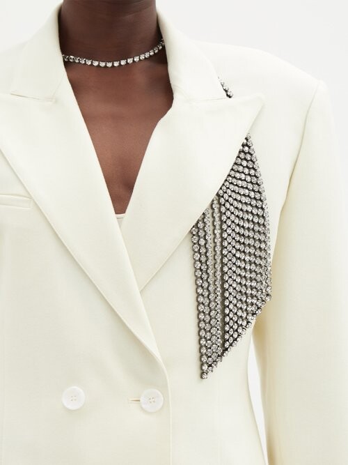Christopher Kane Crystal Embellished Brushed Wool Twill Suit Jacket Ivory Shopstyle Blazers