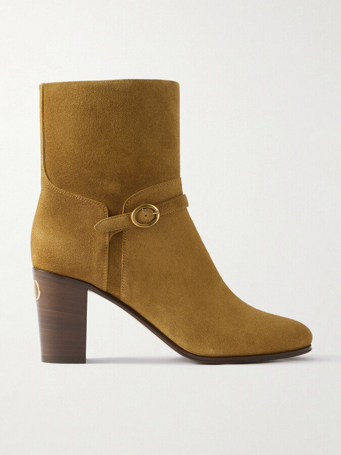 Valentino Garavani Pattie 75 Buckle-embellished Suede Ankle Boots - Brown