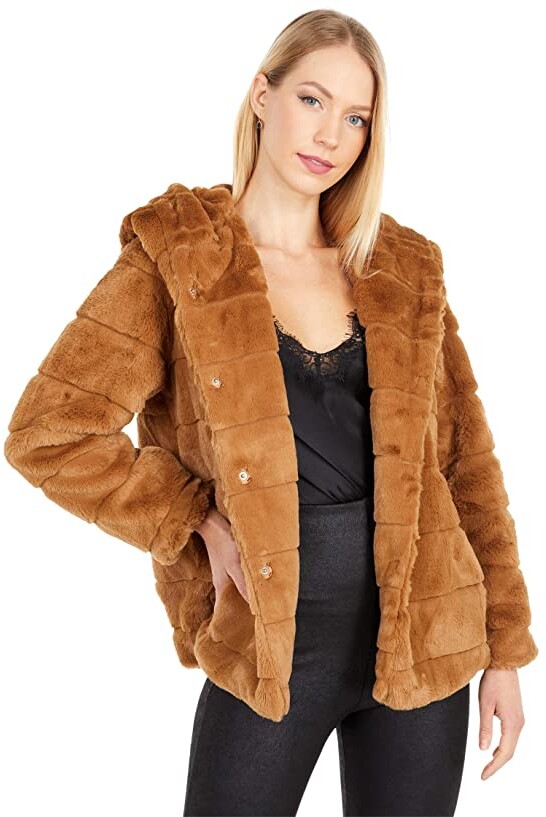 Mofavor Womens Suede Belted Crewneck Front Pockets Dust Coat Faux Fur Jacket 