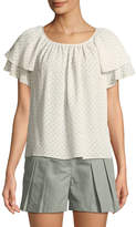 Thumbnail for your product : Rebecca Taylor Short-Sleeve Ruffle Ikat-Dot Top
