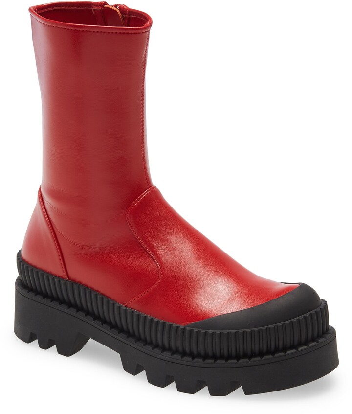 red leather platform boots