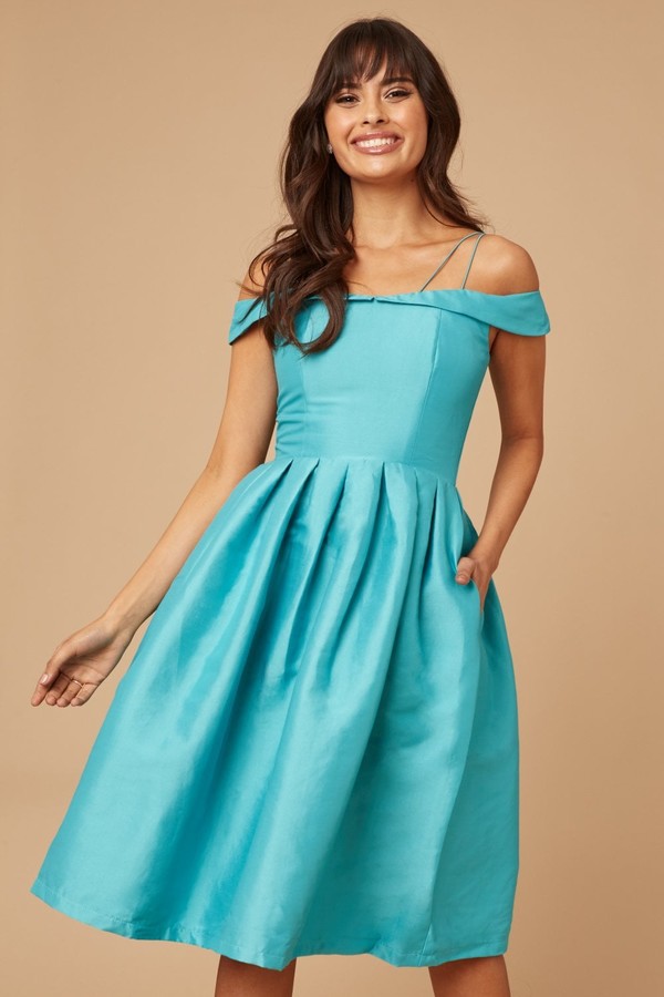 Girls On Film Teal Bardot Prom Dress With Overlay - ShopStyle Evening Shoes