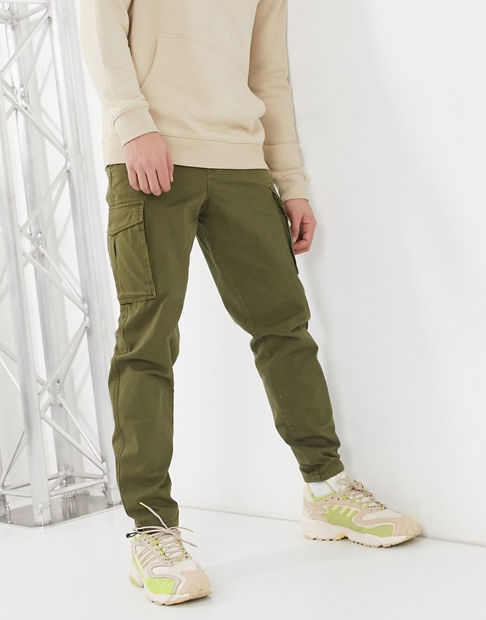 Selected cargo pants with cuffed hem in khaki - ShopStyle