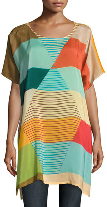 Johnny Was Kiltic Printed High-Slit Tunic, Multicolor, Plus Size