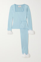 Thumbnail for your product : Sleeper The Weekend Chic Feather-trimmed Recycled Jersey Top And Leggings Set - Blue