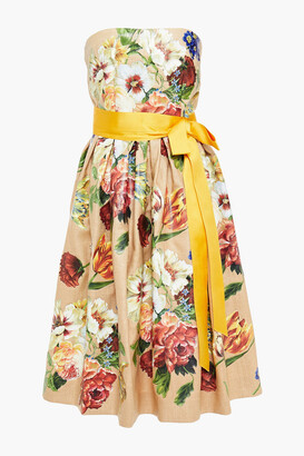 Dolce & Gabbana Strapless Pleated Floral-print Canvas Dress