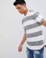 Thumbnail for your product : Hollister Longline Block Stripe Crew Neck T-Shirt Seagull Logo in Grey/White