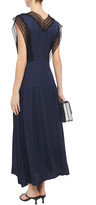 Thumbnail for your product : Sandro Gathered Crochet-trimmed Satin Maxi Dress