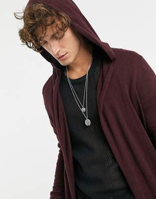 ASOS Design DESIGN hooded open cardigan with curved hem in burgundy