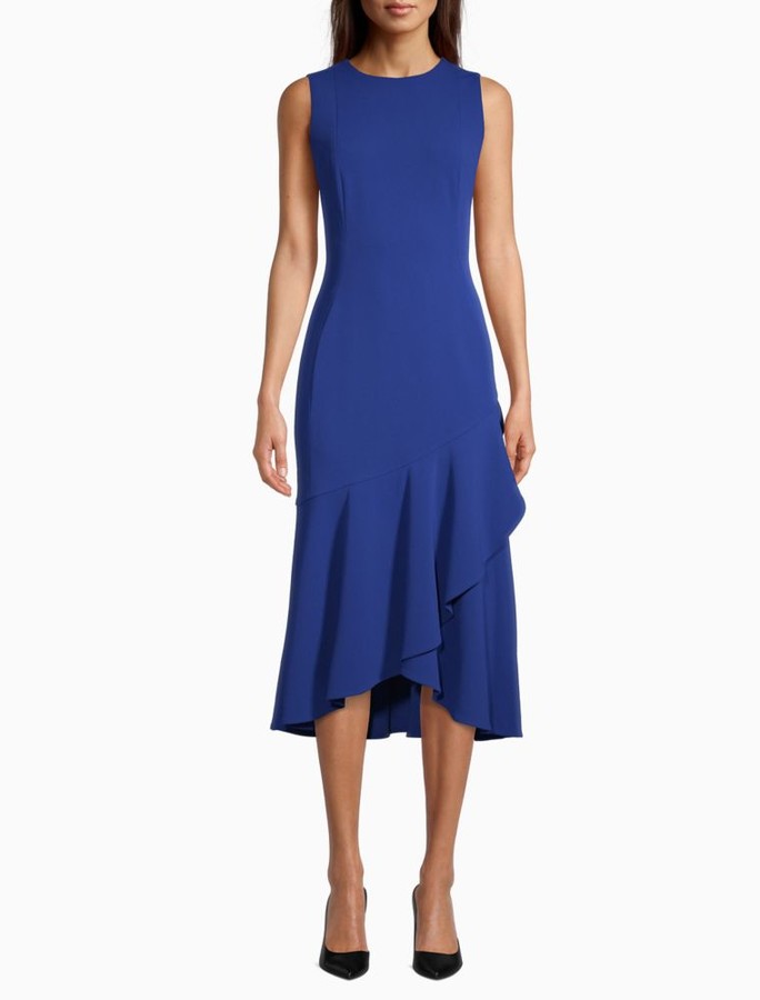 Calvin Klein Solid Ruffle Hem Midi Dress - ShopStyle