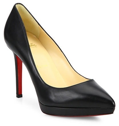 black stilettos with red sole