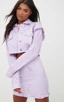 Thumbnail for your product : PrettyLittleThing Lilac Ruffle Cropped Denim Jacket
