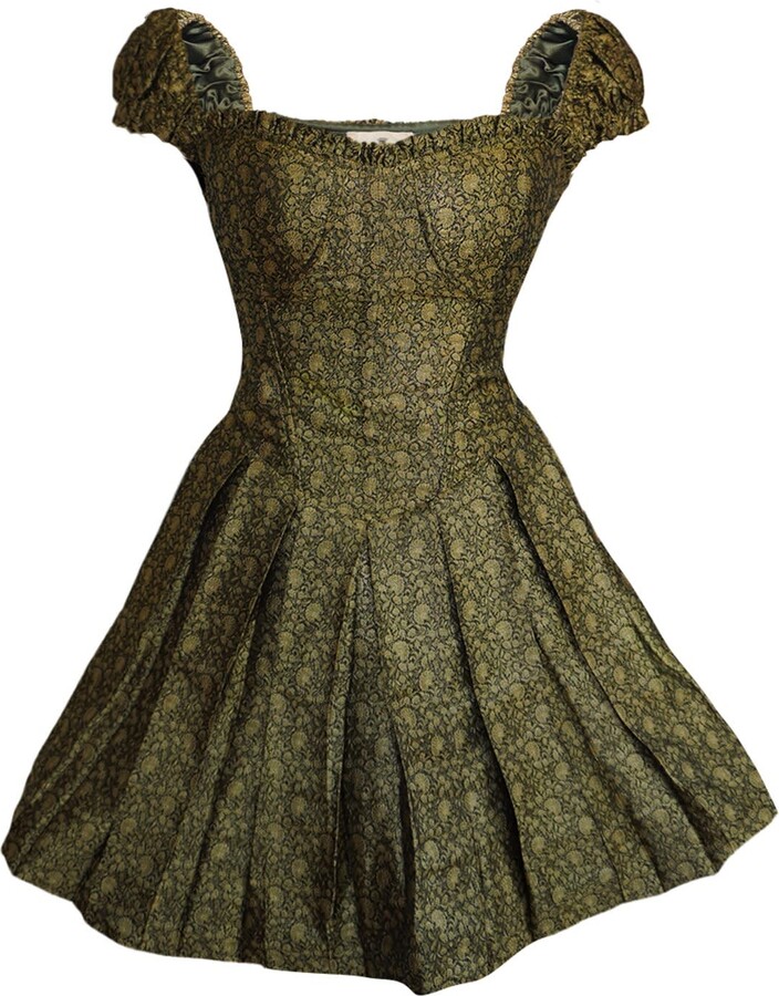 Svarini Gold / Green / Black Puff Rani Corset Mini Dress