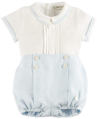 Carrera Pili Short-Sleeve Blouse w/ Button-On Shorts, Blue, Size 3M-2Y