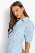 Thumbnail for your product : boohoo Puff Sleeve Pocket Detail Broderie Playsuit